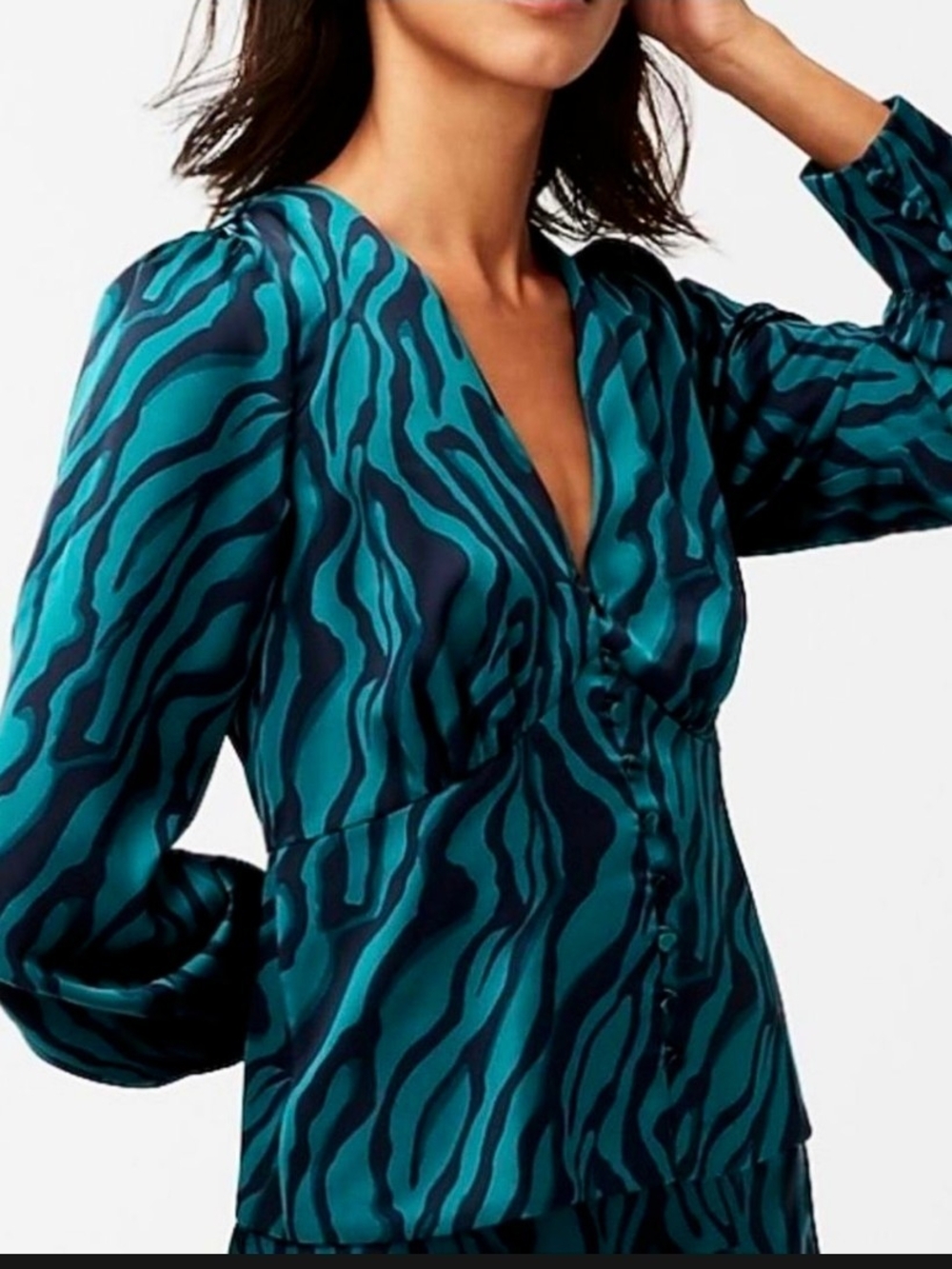 J. Crew V-neck Black And Green Print Top Size 14 NWT